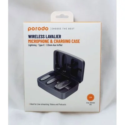 Porodo Wireless Microphone with Charging Case - Black